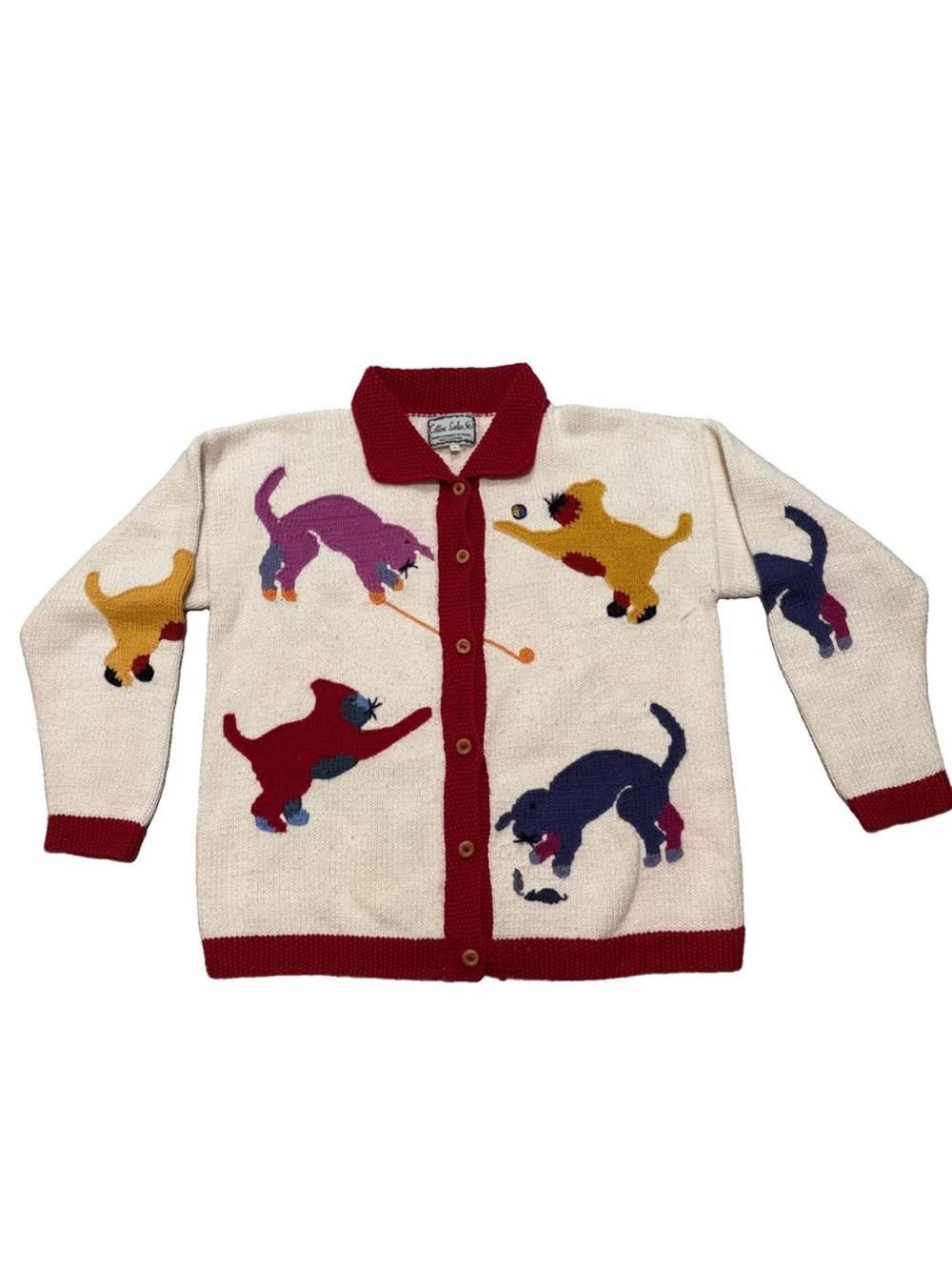 Vintage hand loomed 100% cotton cat sweater made in Peru. L